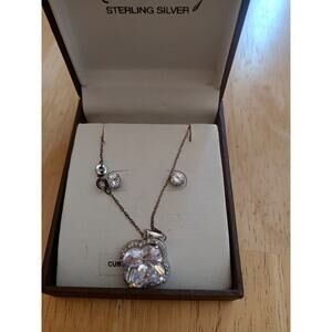 Sterling Silver Kate Landry CZ Clover And Stud Earrings Set